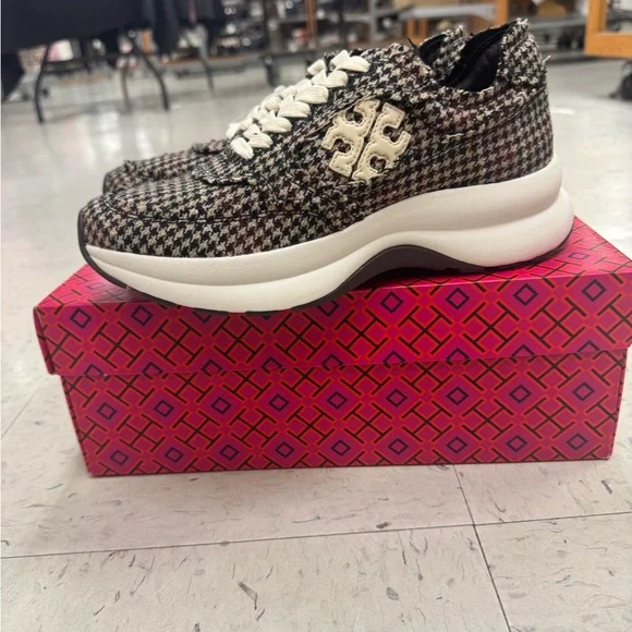Tory Burch Houndstooth Sneakers - Black, White, and Brown - Picture 3 of 15